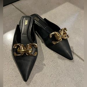 Zara slides with gold hardware